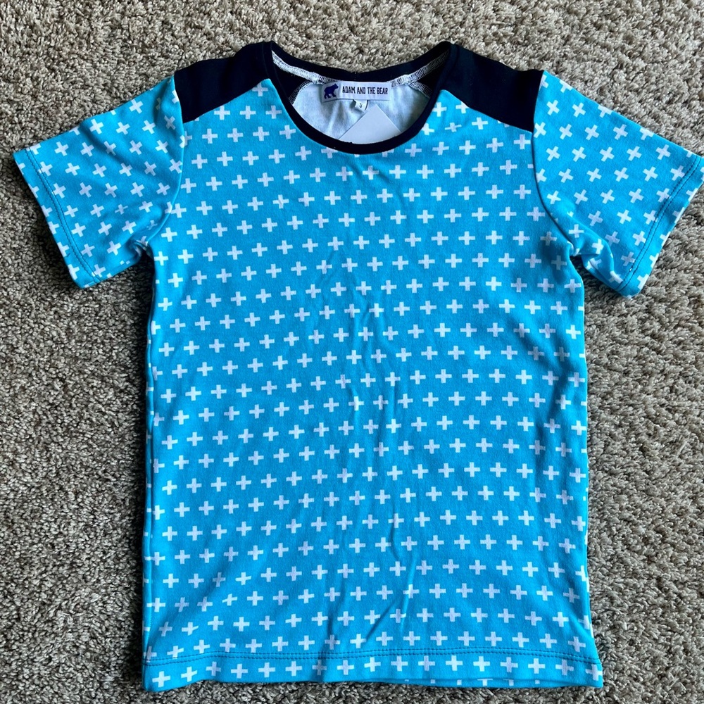 Blue Cross Pattern Kids Short Sleeve Tee